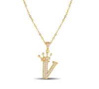 XWN Bijou cervical féminin avec lettres, Collier plaqué or 14K à initiales et couronnes, Chaîne en acier inoxydable à grafías et zircons dorés