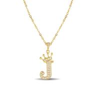 XWN Bijou cervical féminin avec lettres, Collier plaqué or 14K à initiales et couronnes, Chaîne en acier inoxydable à grafías et zircons dorés