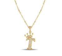 XWN Bijou cervical féminin avec lettres, Collier plaqué or 14K à initiales et couronnes, Chaîne en acier inoxydable à grafías et zircons dorés