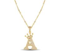 XWN Bijou cervical féminin avec lettres, Collier plaqué or 14K à initiales et couronnes, Chaîne en acier inoxydable à grafías et zircons dorés