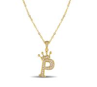 XWN Bijou cervical féminin avec lettres, Collier plaqué or 14K à initiales et couronnes, Chaîne en acier inoxydable à grafías et zircons dorés