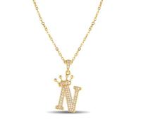 XWN Bijou cervical féminin avec lettres, Collier plaqué or 14K à initiales et couronnes, Chaîne en acier inoxydable à grafías et zircons dorés