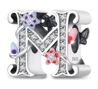 XWN Lettre Charme Perles de Alphabet A à Z en argent sterling 925 pour bracelet et collier Pandora Compatible avec bracelets européens pour femmes et filles