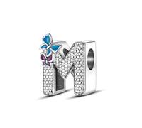 XWN Lettre Charme Perles de Alphabet A à Z en argent sterling 925 pour bracelet et collier Pandora Compatible avec bracelets européens pour femmes et filles