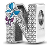 XWN Lettre Charme Perles de Alphabet A à Z en argent sterling 925 pour bracelet et collier Pandora Compatible avec bracelets européens pour femmes et filles