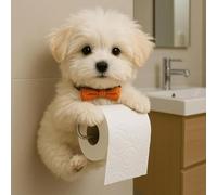 XWNGDAFEVF Cute Animal Toilet Roll Holder Puppy Cat Shape Dog Paper Towel Holder,Wall-Mounted Paper Stand Storage Rack, Bichon Frise