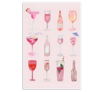 XWNLTEPK Poster vintage aquarelle champagne cocktail - Art de voiture de bar de beauté, bouteille de vin rose, décoration murale moderne de chambre côtière
