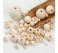 XWNXQ Lot de 100 Perles en Bois à Gros Trou de 10 à 30 mm, Rondes et Naturelles, pour Bracelets, Colliers, Boucles d'oreilles, Sacs et créations Artisanales