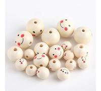XWNXQ Lot de 100 Perles en Bois Smiley de 10 à 25 mm, Rondes et Naturelles, pour Bracelets et Colliers en Perles, Accessoires de décoration pour la Maison