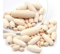 XWNXQ Lot de 100 Perles ovales en Bois de 8 à 45 mm, Couleur Bois Naturel, pour la Fabrication de Bracelets, de Bijoux et d'accessoires