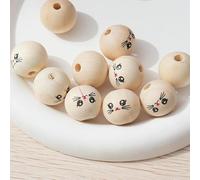 XWNXQ Lot de 100 Perles Rondes en Bois Naturel de 20 mm, Motif Smiley avec Trous, pour Bracelets et Colliers en Perles, Fabrication Artisanale