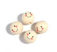 XWNXQ Lot de 100 Perles Rondes en Bois Naturel de 20 mm, Motif Smiley imprimé, pour Bracelets, Colliers et Porte-clés en Perles, pour Loisirs créatifs