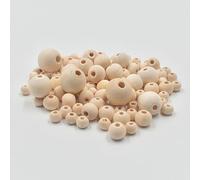 XWNXQ Lot de 100 Perles Rondes en Bois Naturel de 4 à 50 mm avec Trous, pour Fabrication Artisanale de Bracelets, Boucles d'oreilles, Accessoires de Bijouterie
