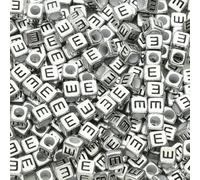 XWNXQ Lot de 200 Perles carrées en Acrylique argenté de 6 mm, Lettres de l'alphabet AZ, pour enfilage, Bricolage, Bracelets, Colliers, Accessoires de Bijoux