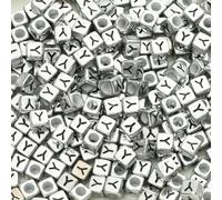 XWNXQ Lot de 200 Perles carrées en Acrylique argenté de 6 mm, Lettres de l'alphabet AZ, pour enfilage, Bricolage, Bracelets, Colliers, Accessoires de Bijoux