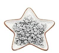 XWNXQ Lot de 200 Perles Rondes en Acrylique argenté de 7 mm avec Lettres de l'alphabet AZ, à Enfiler, pour la Fabrication de Bracelets, de Colliers, de Boucles d'oreilles, de Porte-clés, d'artisanat