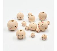 XWNXQ Lot de 30/50/100 Perles Rondes en Bois de 20 mm, Motif Smiley, Perles d'espacement en Bois Naturel Peint, pour Bracelets et Colliers tissés à la Main, Accessoires de Bijoux DIY