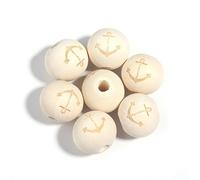 XWNXQ Lot de 30/50/100 Perles Rondes en Bois imprimées de 20 mm avec Grands Trous, Perles en Bois à Motif Smiley Naturel, pour la Fabrication de Bracelets, Boucles d'oreilles, Colliers et Bijoux