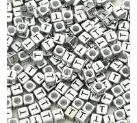 XWNXQ Lot de 300 Perles carrées en Acrylique argenté de 6 mm, Lettres de l'alphabet AZ, pour Bracelets, Colliers, Porte-clés et Accessoires de Bijoux Faits Main