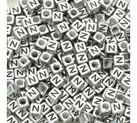 XWNXQ Lot de 300 Perles carrées en Acrylique argenté de 6 mm, Lettres de l'alphabet AZ, pour Bracelets, Colliers, Porte-clés et Accessoires de Bijoux Faits Main