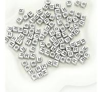 XWNXQ Lot de 500 Perles carrées argentées en Acrylique de 6 mm, Lettres de l'alphabet AZ, à Enfiler, pour la décoration de Bracelets et de Colliers Faits Main