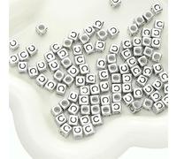 XWNXQ Lot de 500 Perles carrées argentées en Acrylique de 6 mm, Lettres de l'alphabet AZ, à Enfiler, pour la décoration de Bracelets et de Colliers Faits Main