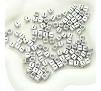 XWNXQ Lot de 500 Perles carrées argentées en Acrylique de 6 mm, Lettres de l'alphabet AZ, à Enfiler, pour la décoration de Bracelets et de Colliers Faits Main