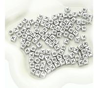 XWNXQ Lot de 500 Perles carrées argentées en Acrylique de 6 mm, Lettres de l'alphabet AZ, à Enfiler, pour la décoration de Bracelets et de Colliers Faits Main