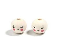 XWNXQ Lot de 500 Perles en Bois à Motif Smiley de 20 mm, Rondes et Naturelles, pour Bracelets et Colliers en Perles, Accessoires de décoration pour la Maison