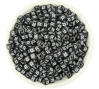 XWNXQ Lot de 500 Perles Lettres en Acrylique de 4,5 mm, carrées Noires à Grand Trou, pour Loisirs créatifs, Bracelets, Colliers, Porte-clés, Fabrication de Bijoux