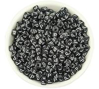 XWNXQ Lot de 500 Perles Lettres en Acrylique de 4,5 mm, carrées Noires à Grand Trou, pour Loisirs créatifs, Bracelets, Colliers, Porte-clés, Fabrication de Bijoux