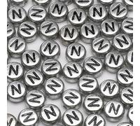 XWNXQ Lot de 500 Perles Rondes en Acrylique argenté de 7 mm, Lettres de l'alphabet AZ, à Enfiler, pour Bracelets, Colliers, Porte-clés, Accessoires artisanaux
