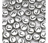 XWNXQ Lot de 500 Perles Rondes en Acrylique argenté de 7 mm, Lettres de l'alphabet AZ, à Enfiler, pour Bracelets, Colliers, Porte-clés, Accessoires artisanaux