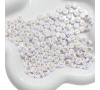 XWNXQ Lot de 500 Perles Rondes en Acrylique de 7 mm avec Lettres Blanches de l'alphabet AZ, pour enfilage, Fabrication Artisanale de Bracelets et Colliers