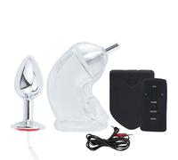 XWPBBFFC Cage à pénis en silicone à choc électrique BDSM avec stimulateur de gland et plug anal électrique, dispositifs de stimulation de plug anal, ensemble de ceinture de chasteté for hommes et coup