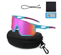 XWUX Lunette de Soleil Sport Polarisée, Lunette Running Femme Homme UV400, Antidérapantes avec Vue HD pour VTT, Cyclisme sur Route, Course à Pied, Golf, Ski, Rave (Rose-Bleu)