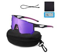 XWUX Lunette de Soleil Sport Polarisée, Lunette Running Femme Homme UV400, Antidérapantes avec Vue HD pour VTT, Cyclisme sur Route, Course à Pied, Golf, Ski, Rave (Violet-Noir)