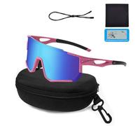 XWUX Lunette de Soleil Sport Polarisée, Lunette Running Femme Homme UV400, Antidérapantes avec Vue HD pour VTT, Cyclisme sur Route, Course à Pied, Golf, Ski, Rave (Bleu-Rose)