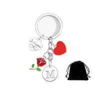 XWXWXW Cadeau de Saint-Valentin Porte-clés en forme de cœur Je t'aime Avec 26 des lettres (A-Z) Porte-clés Partenaire,Petit Porte-clés,Porte Cle Amour Cadeaux Saint Valentin,Porte Clef Amoureux (M)