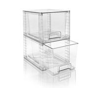 XWYWX 2 Tiroirs De Rangement Empilables Moyens, Organisateurs En Acrylique Clair Avec Poignées, Faciles À Assembler Pour Salle De Bain, Cuisine, Sous-Évier, Placard, Maquillage, Garde-Manger