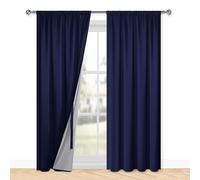 XWZO Lot de 2 rideaux 100 % opaques avec galon fronceur, double couche, occultants, thermiques, protection contre le froid, 200 x 140 cm (H x l) Bleu foncé