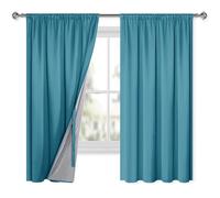 XWZO Lot de 2 rideaux 100 % opaques avec galon fronceur, double couche, occultants, thermiques, protection contre le froid, 175 x 140 cm (H x l) Bleu sarcelle