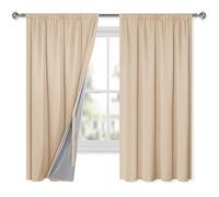 XWZO Lot de 2 rideaux 100 % opaques avec galon fronceur, double couche, occultants, thermiques, protection contre le froid, 175 x 140 cm (H x l) Crème