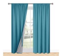 XWZO Lot de 2 rideaux 100 % opaques avec galon fronceur, double couche, occultants, thermiques, protection contre le froid, 200 x 140 cm (H x l) Bleu sarcelle