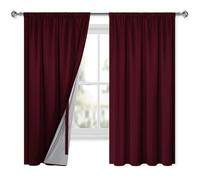 XWZO Lot de 2 rideaux 100 % opaques avec galon fronceur, double couche, occultants, thermiques, protection contre le froid, 175 x 140 cm (H x l) - Rouge