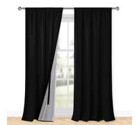 XWZO Lot de 2 rideaux 100 % opaques avec galon fronceur, double couche, occultants, thermiques, protection contre le froid, 260 x 140 cm (H x l) Noir