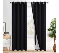 XWZO Lot de 2 rideaux 100 % opaques, double couche, occultants, thermiques, avec œillets, isolation acoustique, pour chambre à coucher, 200 x 140 cm (hauteur x largeur), noirs