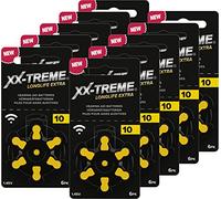 XX-Treme Longlife Extra Lot de 10 Piles pour appareils auditifs Type 10 à 60 Piles pour appareils auditifs - Code Couleur Jaune 1,45 V