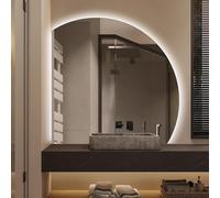 Xxbbyubo 3 Couleurs Miroir de Vanité Rétroéclairé, Dimmable Intelligent Anti-buée Miroir de Salle de Bain Demi-Cercle 70/80/90/100cm, sans Cadre Mural(Left Under Cut,28")