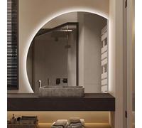 Xxbbyubo 3 Couleurs Miroir de Vanité Rétroéclairé, Dimmable Intelligent Anti-buée Miroir de Salle de Bain Demi-Cercle 70/80/90/100cm, sans Cadre Mural(Right Under Cut,28")